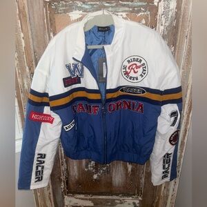 Pretty Little Thing Blue Oversized Racer Bomber Jacket Full Zip Size XL